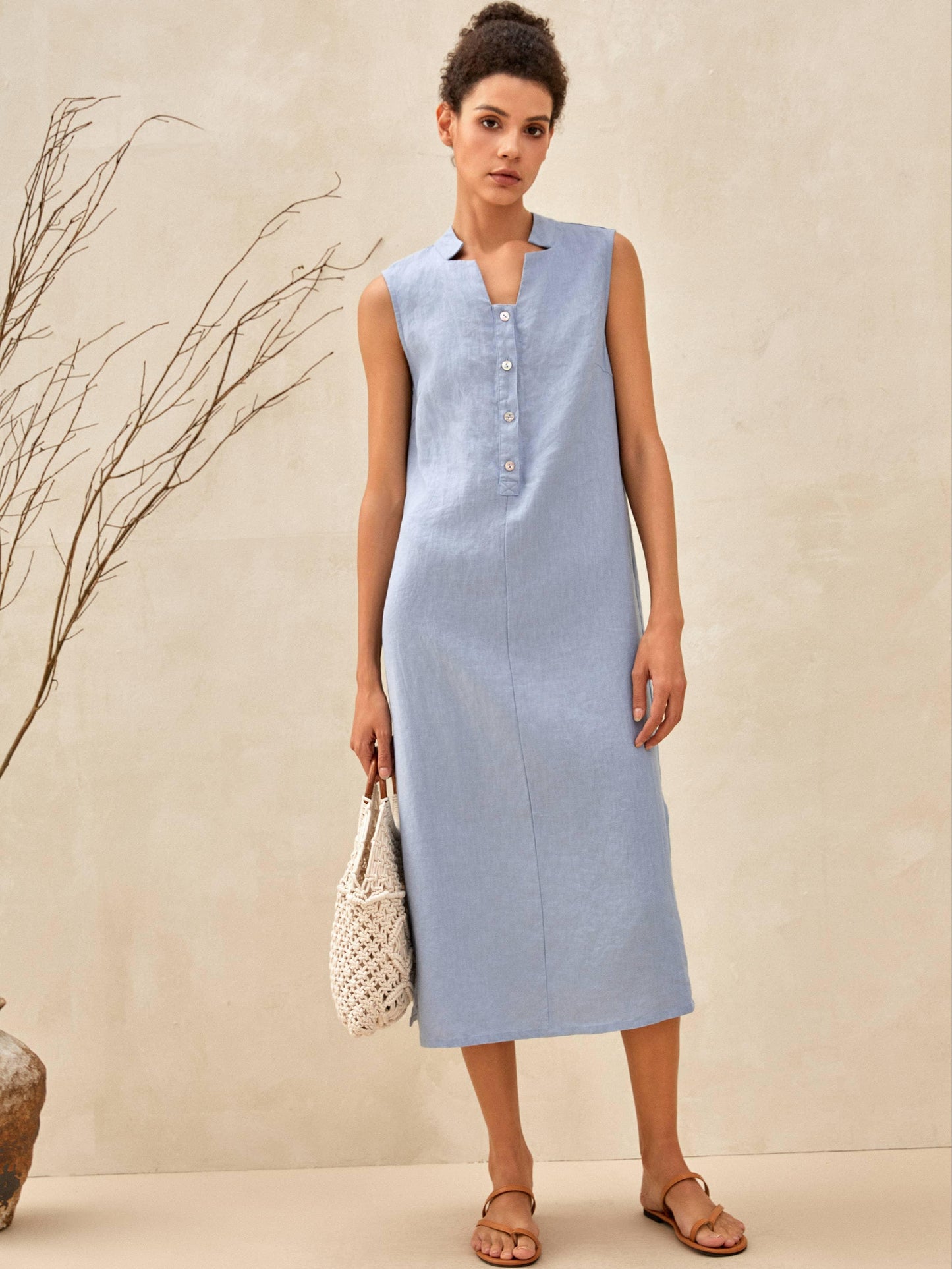 Céleste™ | Robe longue en lin sans manches