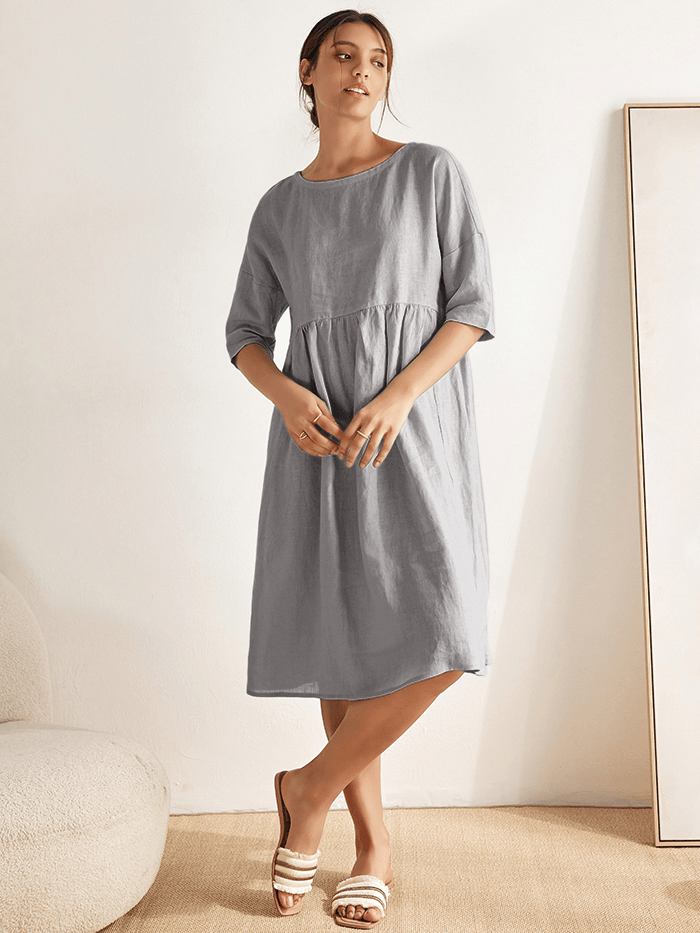 Clémence™ | Midikleid aus Leinen in A-Linie
