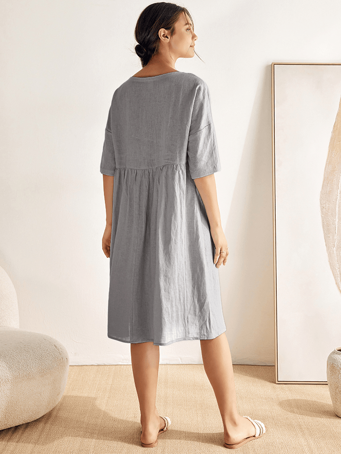 Clémence™ | Midikleid aus Leinen in A-Linie