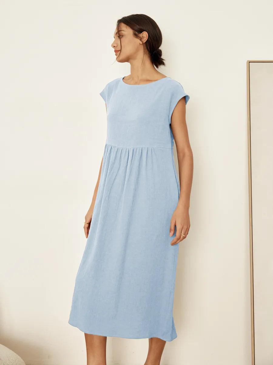 Jeanne™ | Robe longue en lin à manches courtes