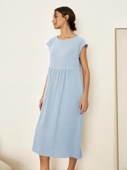 Jeanne™ | Robe longue en lin à manches courtes