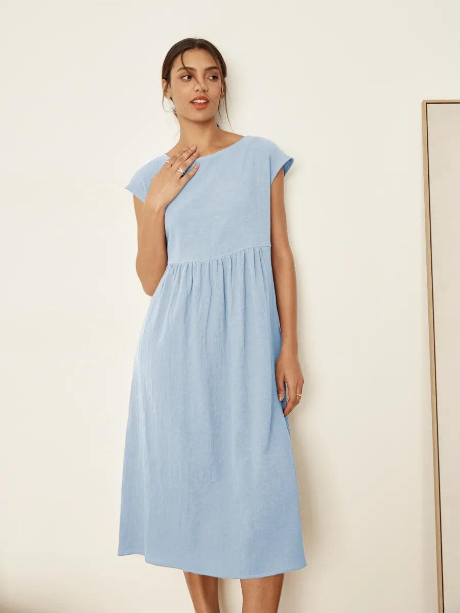 Jeanne™ | Robe longue en lin à manches courtes