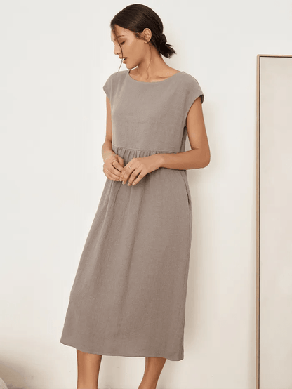 Jeanne™ | Robe longue en lin à manches courtes