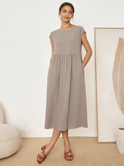 Jeanne™ | Robe longue en lin à manches courtes