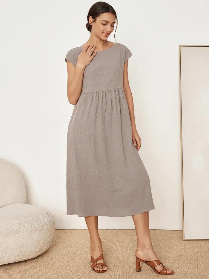 Jeanne™ | Robe longue en lin à manches courtes
