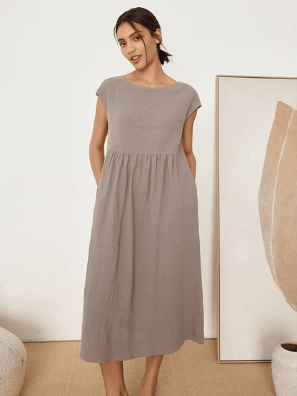 Jeanne™ | Robe longue en lin à manches courtes