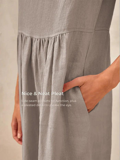 Jeanne™ | Robe longue en lin à manches courtes