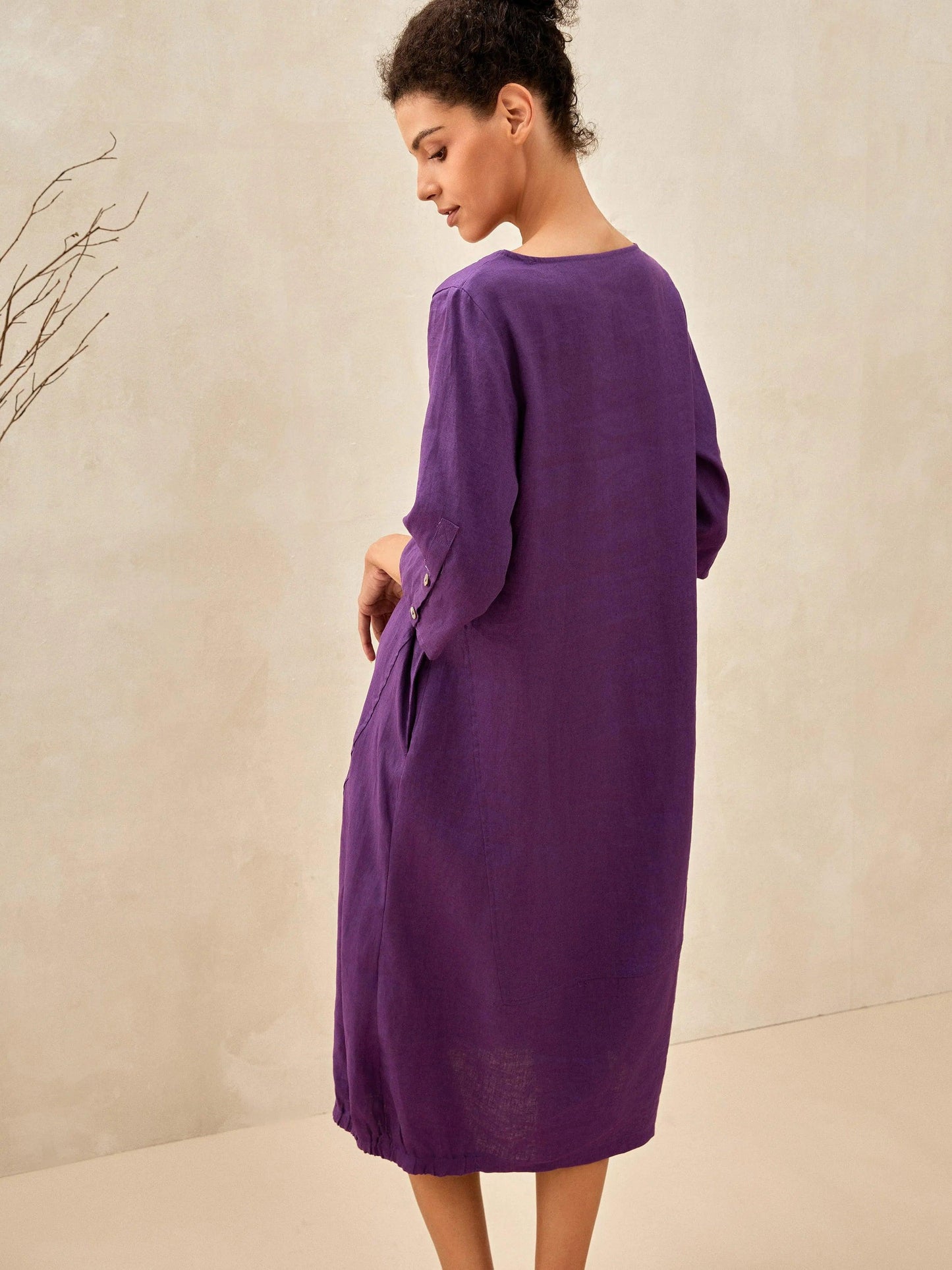 Sophie™ | Robe mi-longue en lin à col rond