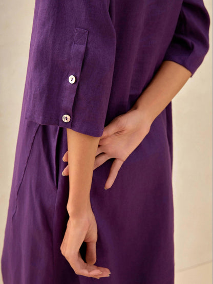 Sophie™ | Robe mi-longue en lin à col rond