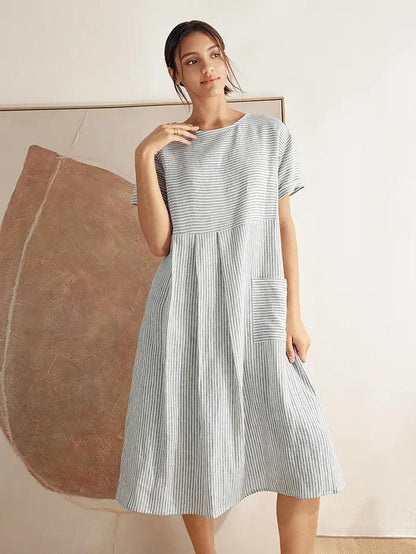 Margaux™ | Robe courte rayée en lin à coupe A