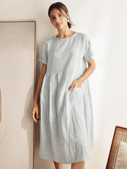 Margaux™ | Robe courte rayée en lin à coupe A