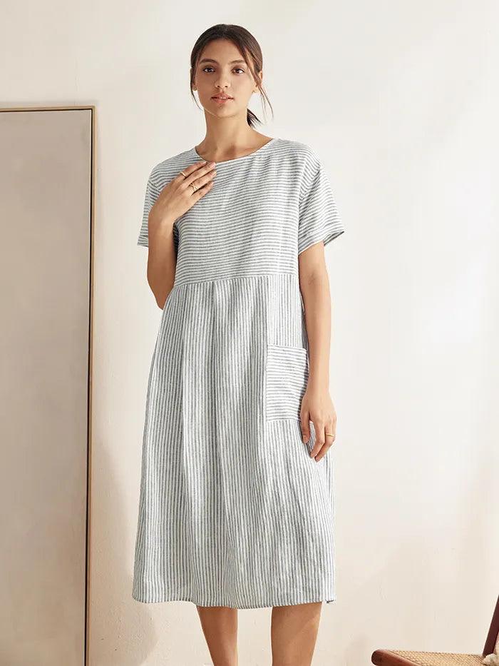 Margaux™ | Robe courte rayée en lin à coupe A