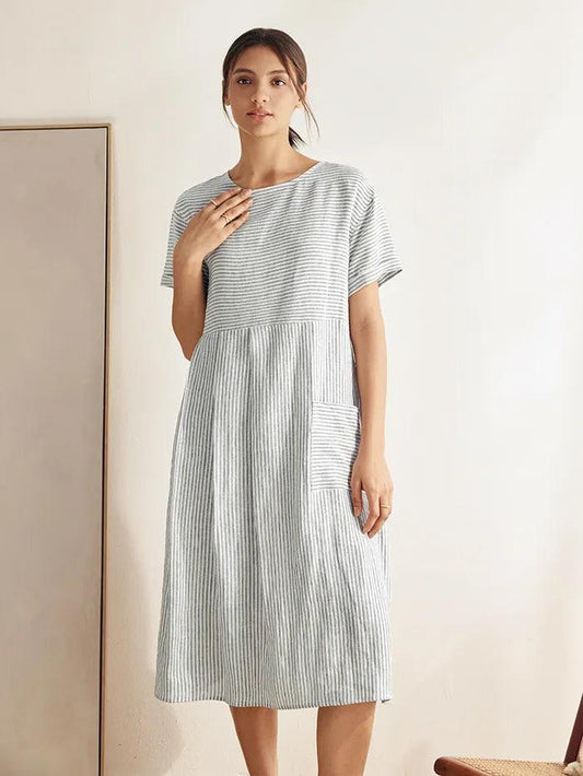 Margaux™ | Robe courte rayée en lin à coupe A