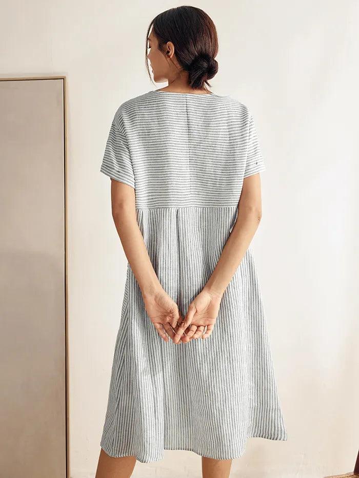 Margaux™ | Robe courte rayée en lin à coupe A