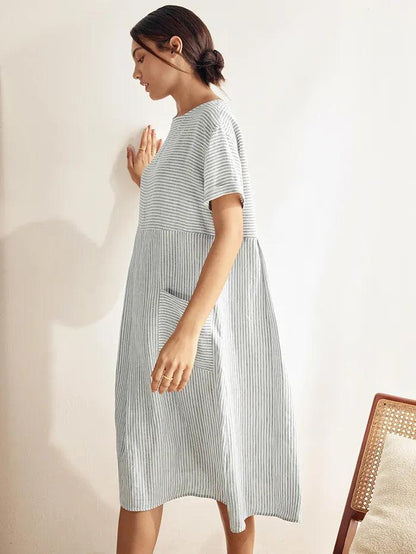 Margaux™ | Robe courte rayée en lin à coupe A