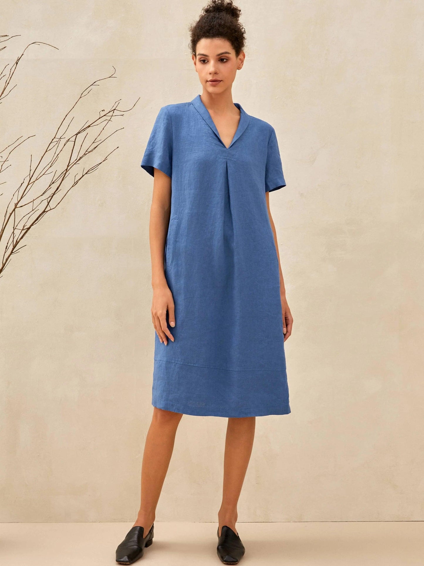 Cléo™ | Midi-Leinenkleid mit Schalkragen