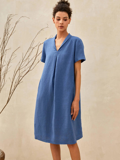 Cléo™ | Midi-Leinenkleid mit Schalkragen