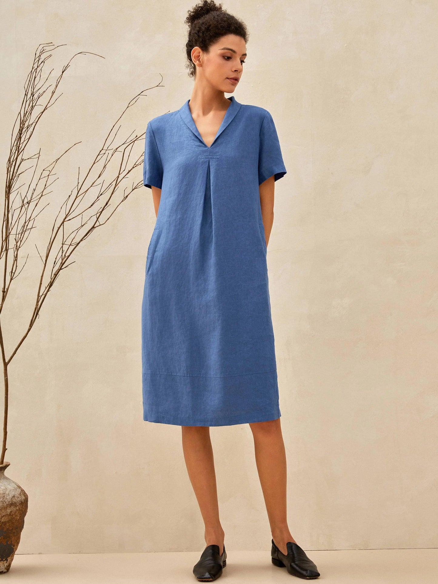Cléo™ | Midi-Leinenkleid mit Schalkragen