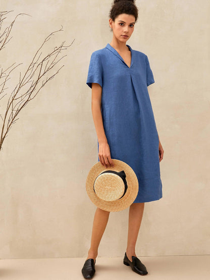 Cléo™ | Midi-Leinenkleid mit Schalkragen