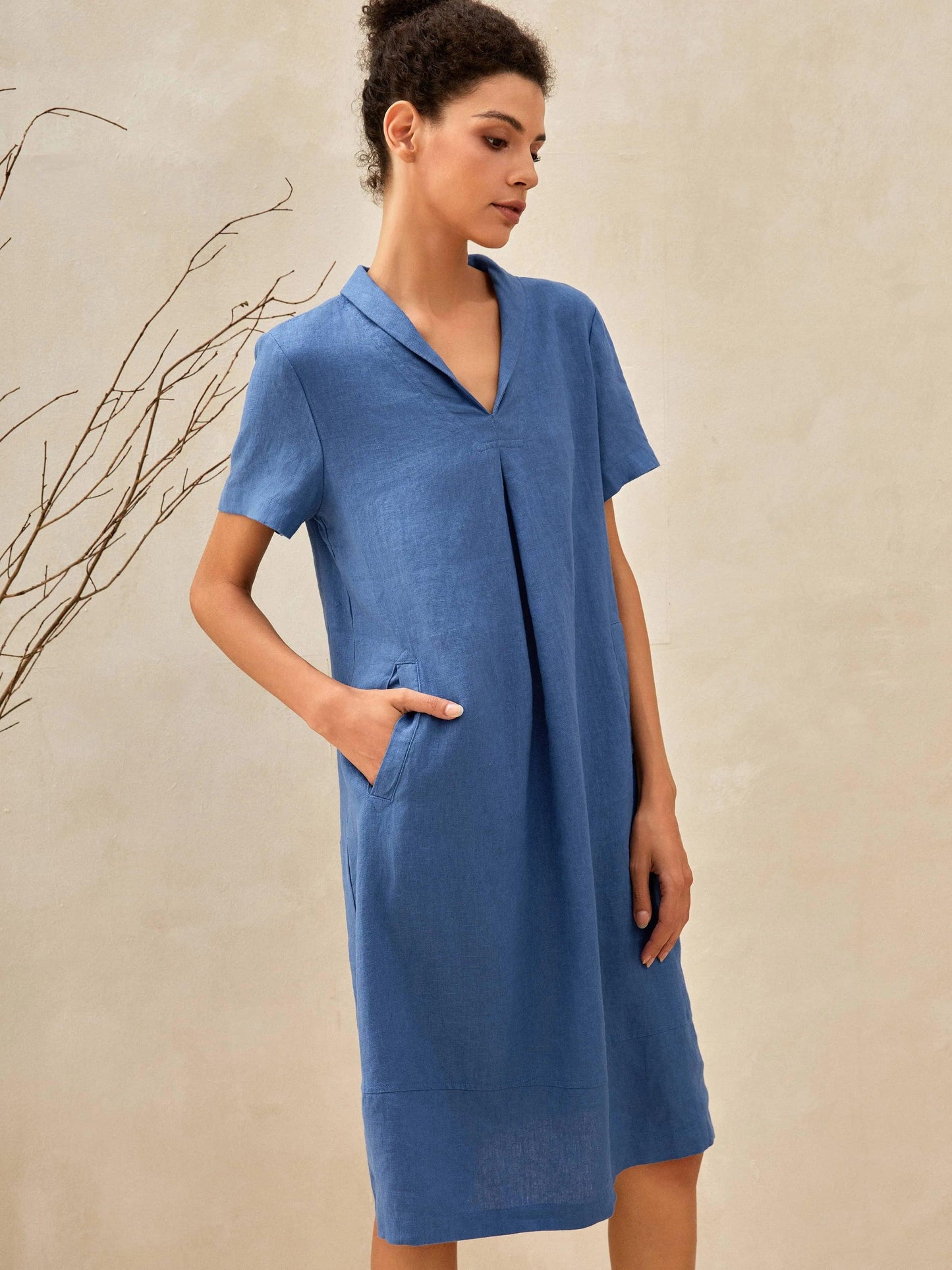 Cléo™ | Midi-Leinenkleid mit Schalkragen