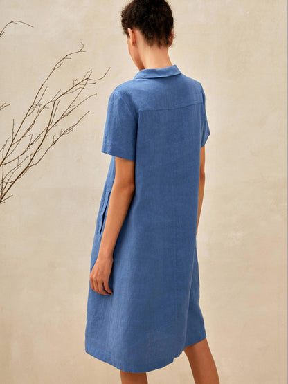 Cléo™ | Midi-Leinenkleid mit Schalkragen