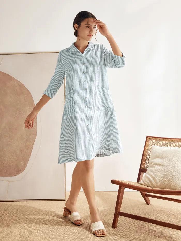 Madeleine™ | Robe chemise rayée en lin