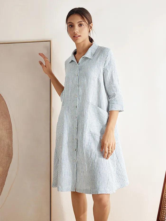 Madeleine™ | Robe chemise rayée en lin