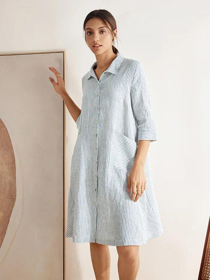 Madeleine™ | Robe chemise rayée en lin