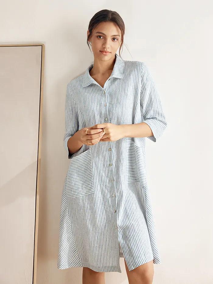 Madeleine™ | Robe chemise rayée en lin