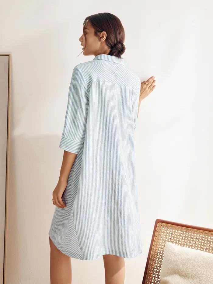 Madeleine™ | Robe chemise rayée en lin