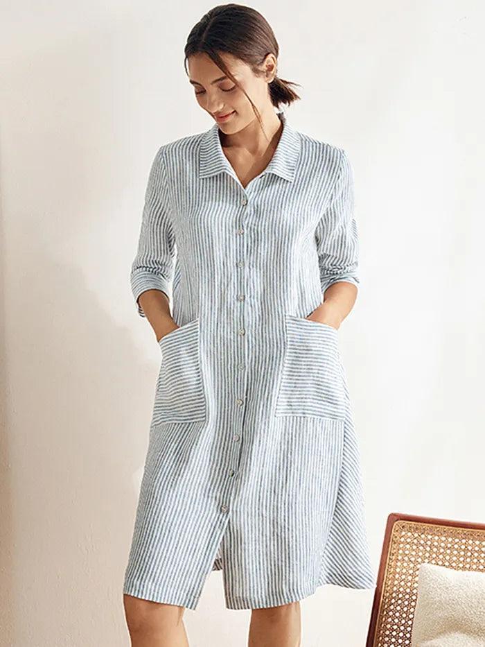 Madeleine™ | Robe chemise rayée en lin