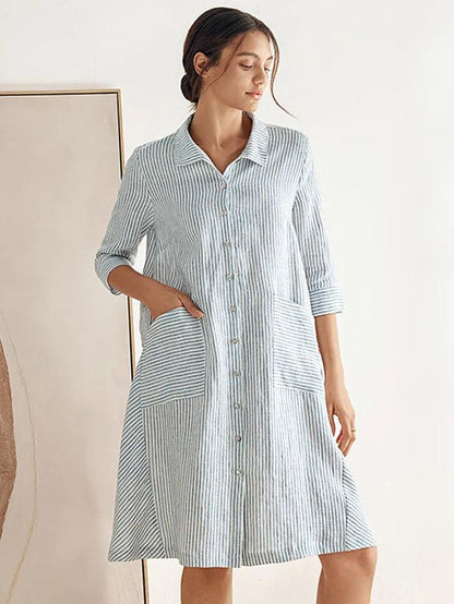 Madeleine™ | Robe chemise rayée en lin