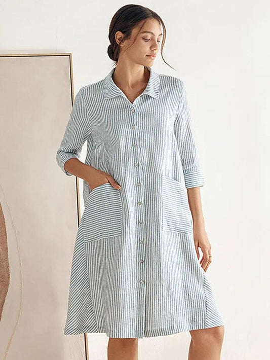 Madeleine™ | Robe chemise rayée en lin