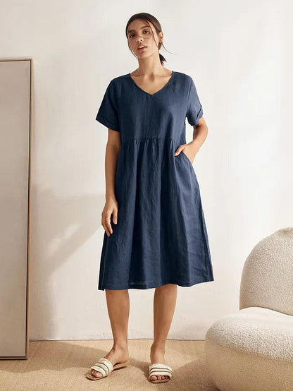 Charlotte™ | Robe midi en lin à col en V