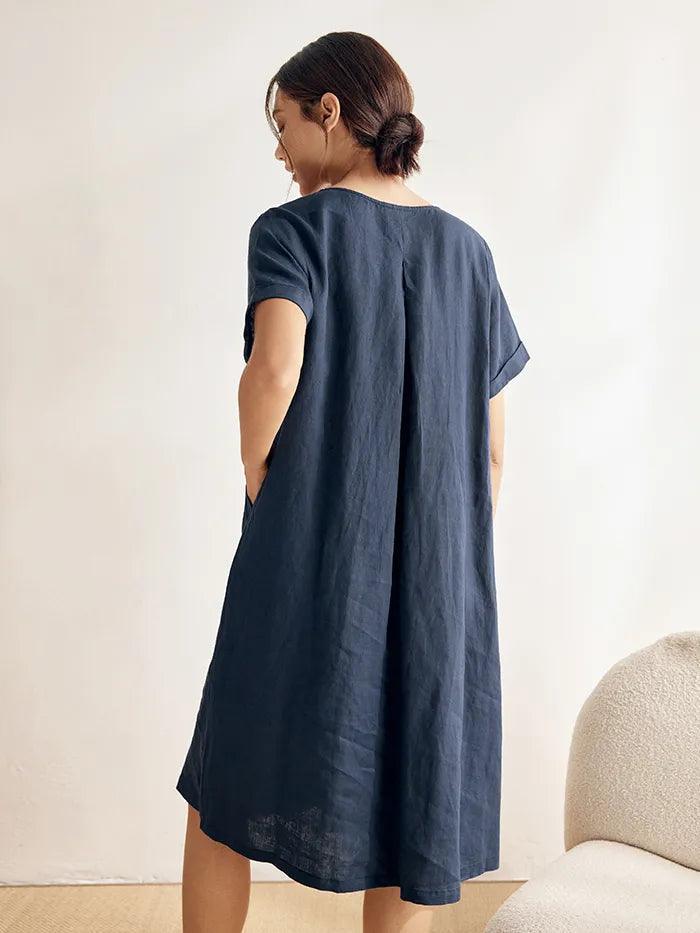 Charlotte™ | Robe midi en lin à col en V