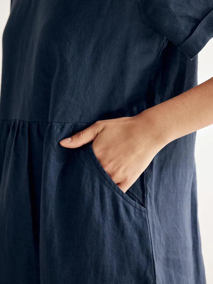 Charlotte™ | Robe midi en lin à col en V