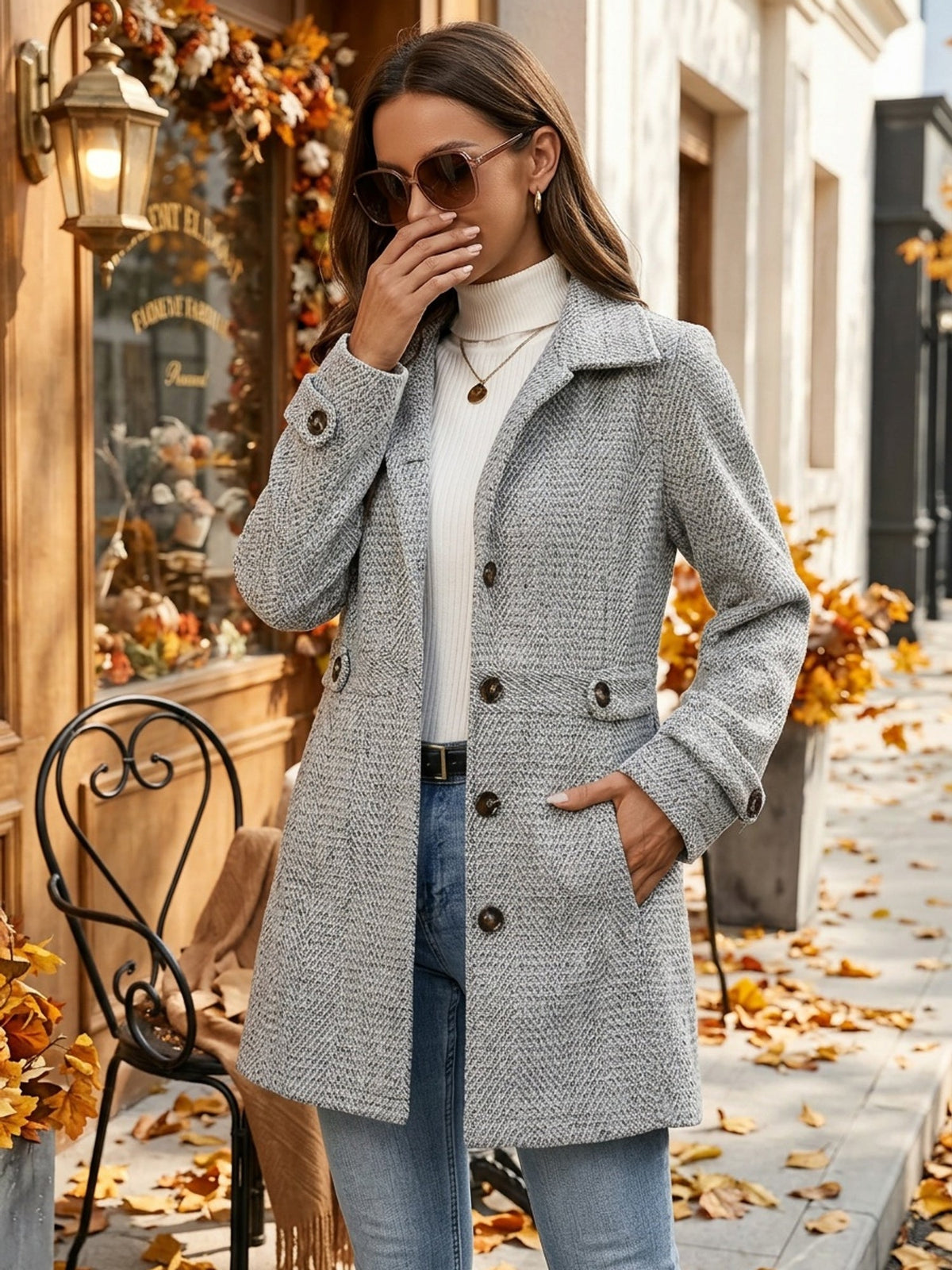 Kendra | Manteau à chevrons cintré à la taille