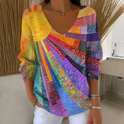 Maëlys™ | T-shirt vintage multicolore à col V