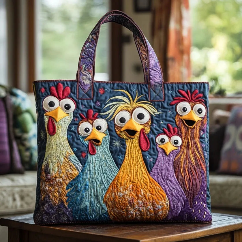 CINQ POULES™ | SAC TOTE ARTISANAL DOUBLÉ (POULES COLORÉES)