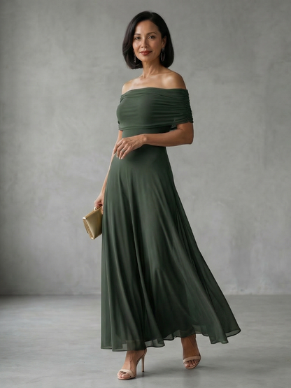 Fatima™ | Robe midi drapée épaules dénudées