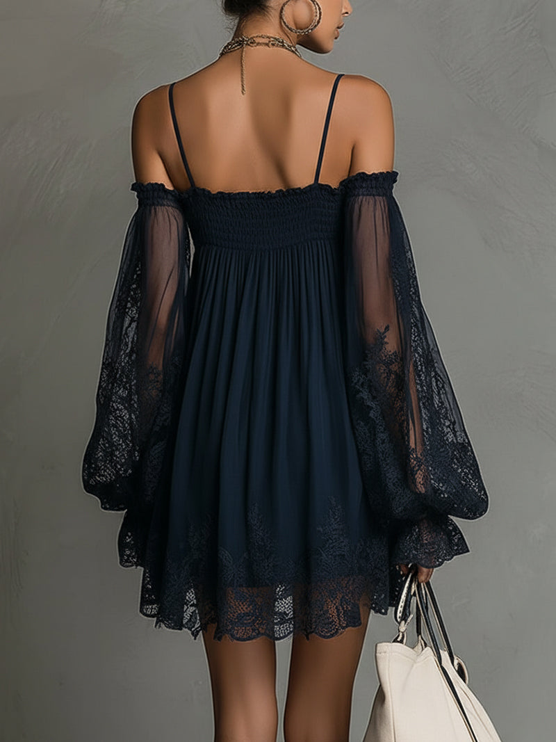 Noemi™ | Mini robe en mousseline épaules dénudées