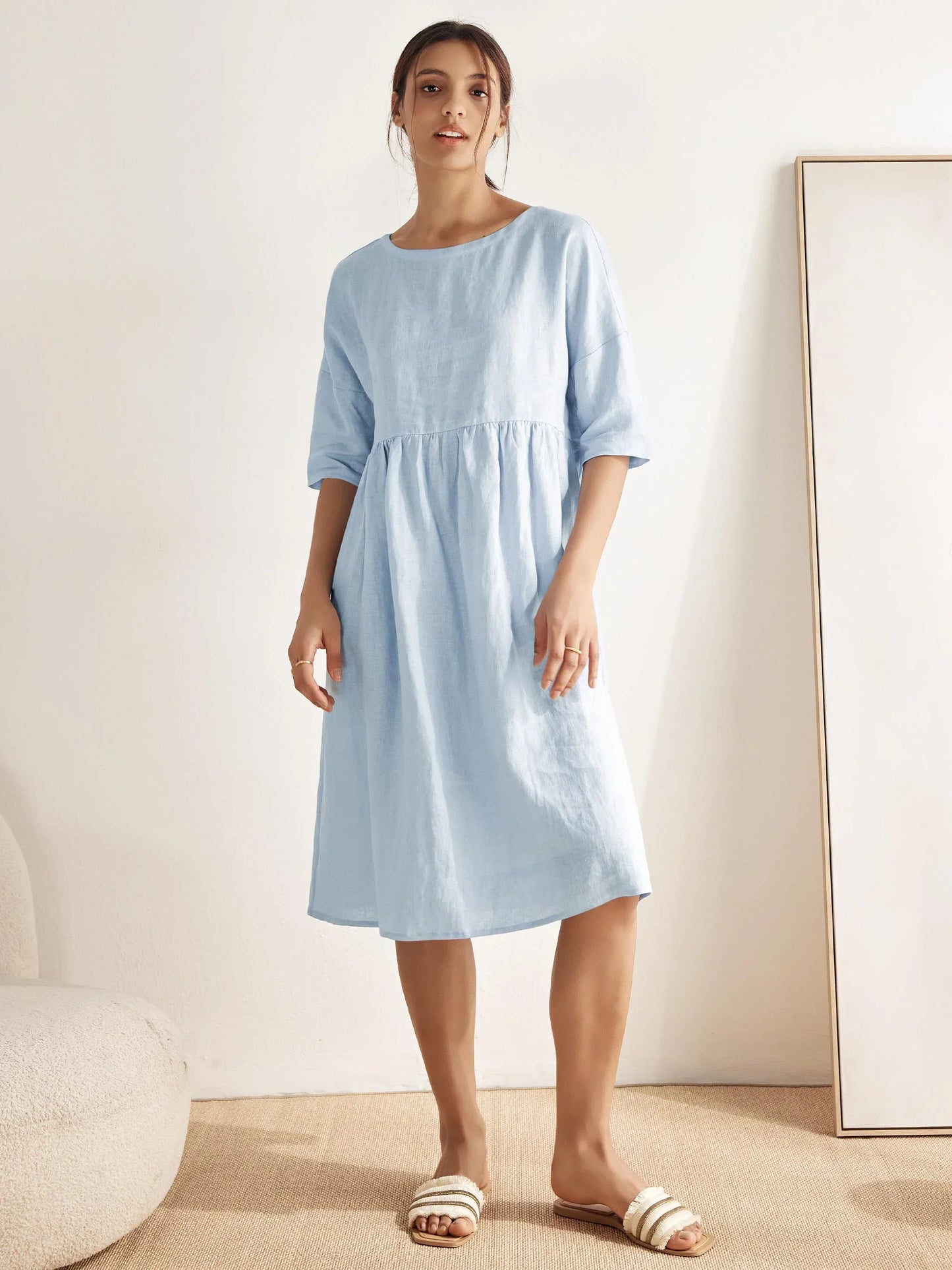 Clémence™ | Midikleid aus Leinen in A-Linie