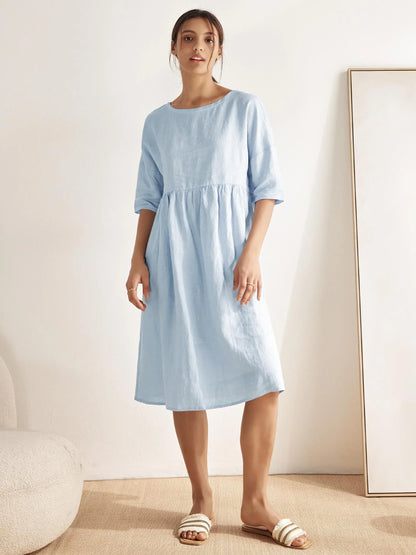 Clémence™ | Midikleid aus Leinen in A-Linie