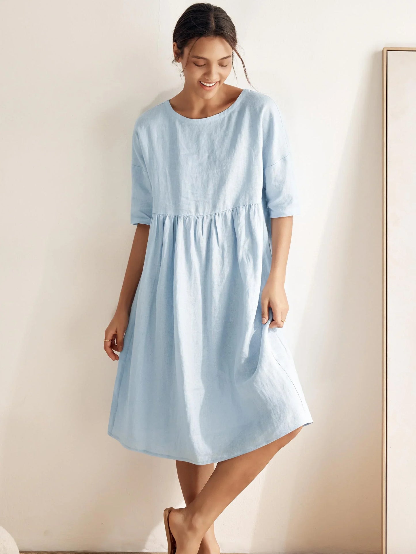 Clémence™ | Midikleid aus Leinen in A-Linie