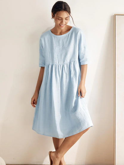 Clémence™ | Midikleid aus Leinen in A-Linie