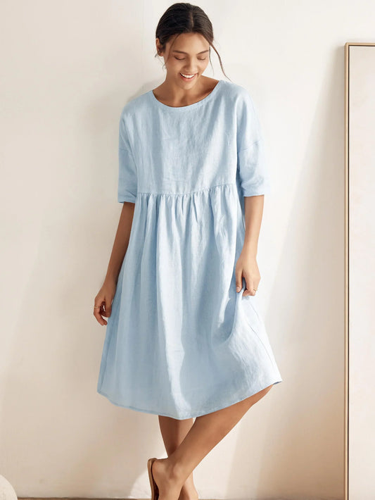 Clémence™ | Robe midi en lin coupe A