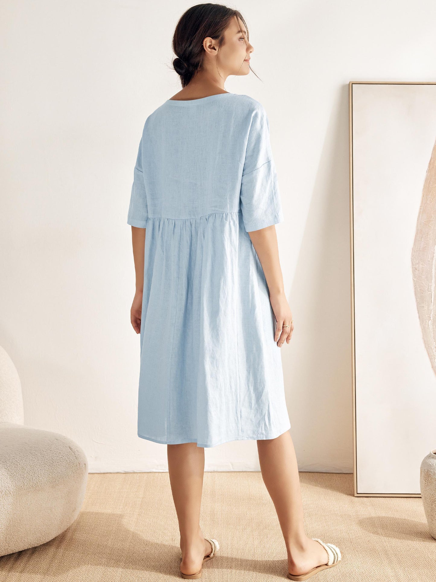 Clémence™ | Midikleid aus Leinen in A-Linie