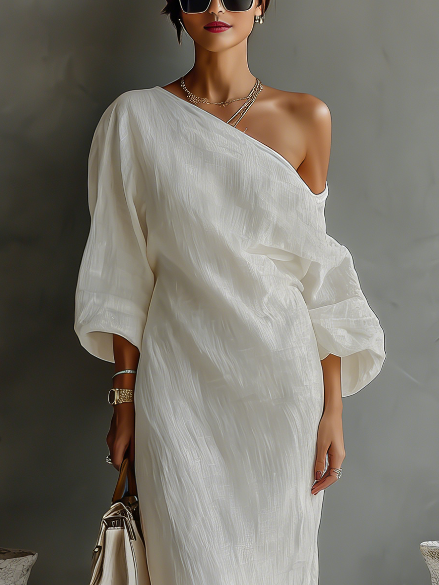 Hannelore™ | Robe Maxi Coton-Lin Épaule Découverte