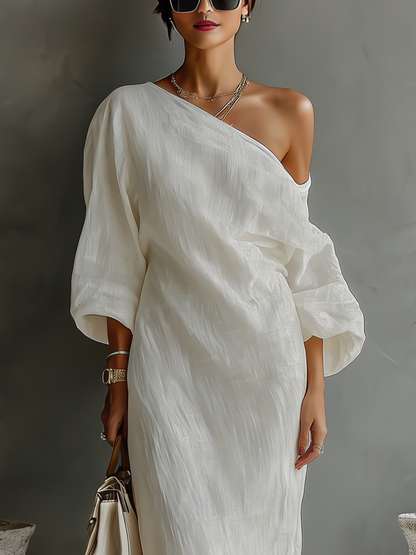 Hannelore™ | Robe Maxi Coton-Lin Épaule Découverte