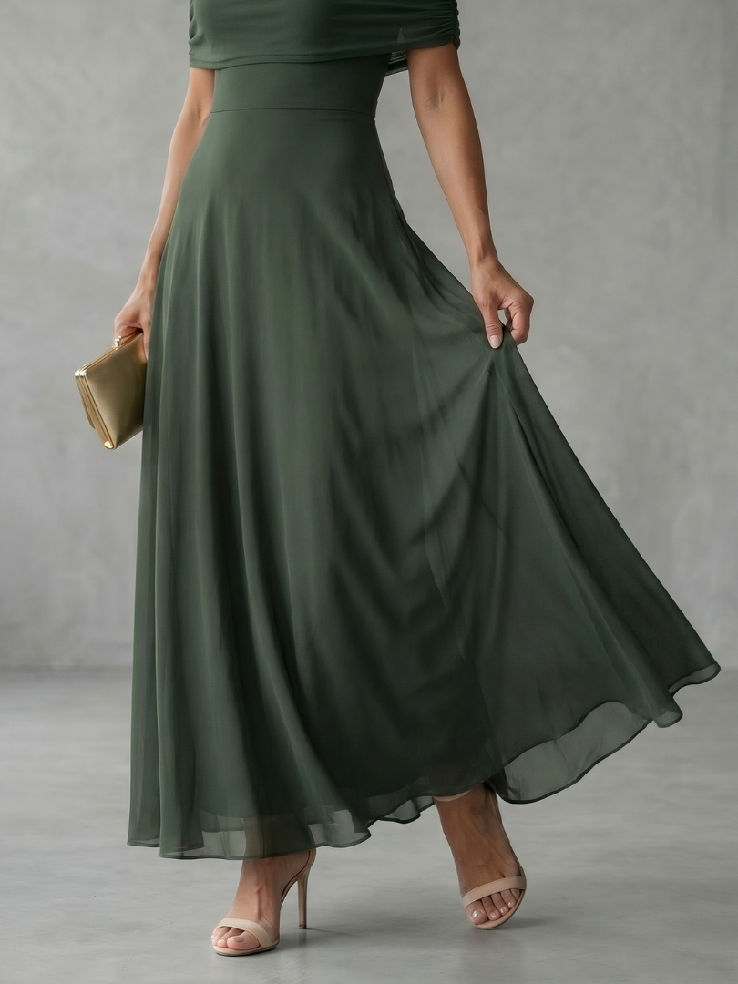 Fatima™ | Robe midi drapée épaules dénudées